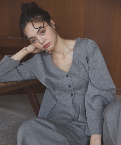 OLUN カーディガン Cocoon peplum cardigan/コクーンペプラム