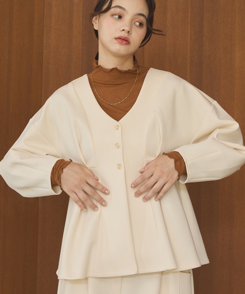 OLUN カーディガン Cocoon peplum cardigan/コクーンペプラム
