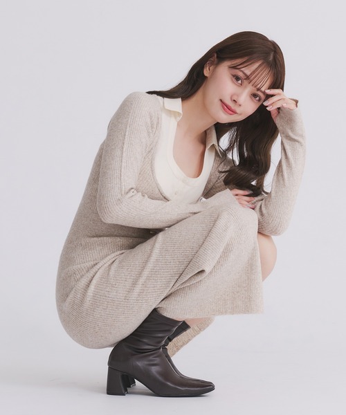 fupel ワンピース shirt doking knit onepiece / シャツドッキング
