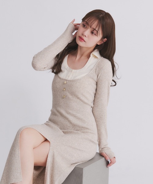 fupel ワンピース shirt doking knit onepiece / シャツドッキング