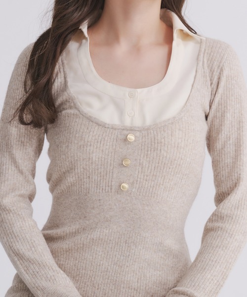 fupel ワンピース shirt doking knit onepiece / シャツ
