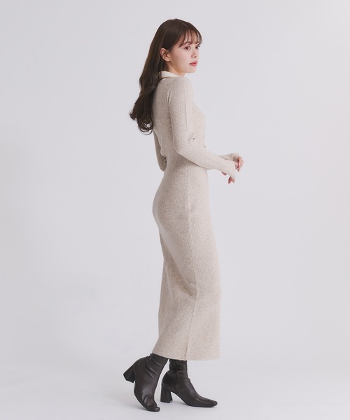 fupel ワンピース shirt doking knit onepiece / シャツ