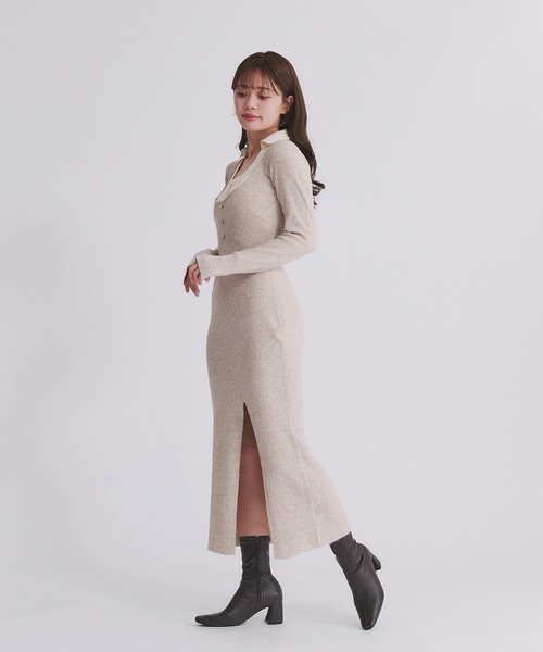 fupel ワンピース shirt doking knit onepiece / シャツドッキング