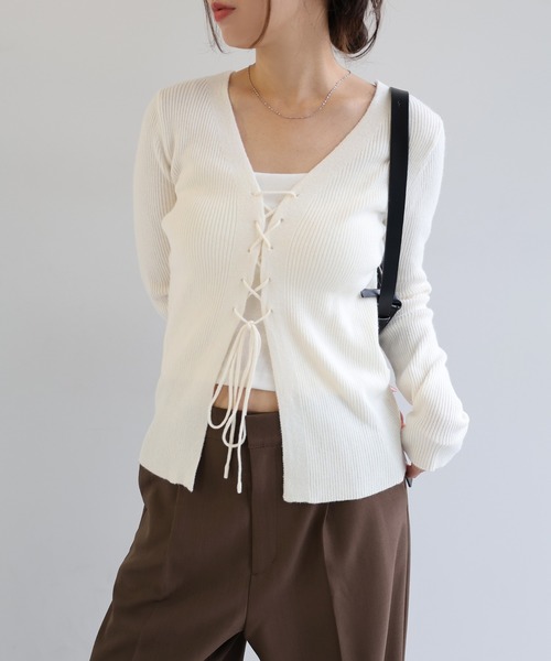 Freesia（andme） ニット セーター レースアップリボン2wayリブニット