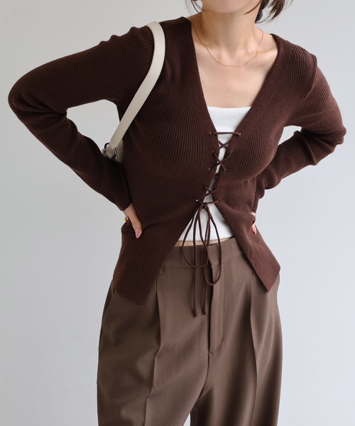 Freesia（andme） ニット セーター レースアップリボン2wayリブニット