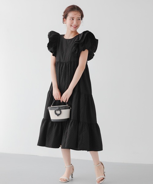 「Fit more」 半袖ワンピース LONG ブラック レディース_画像5