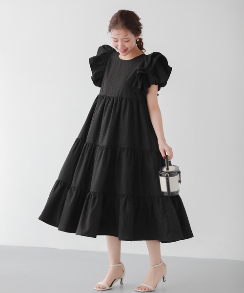 「Fit more」 半袖ワンピース LONG ブラック レディース_画像6