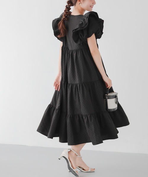 「Fit more」 半袖ワンピース LONG ブラック レディース_画像7