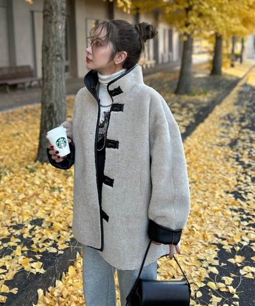コート アウター stand collar reversible boa middle coat /スタンド