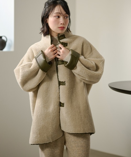 コート アウター stand collar reversible boa middle coat /スタンド