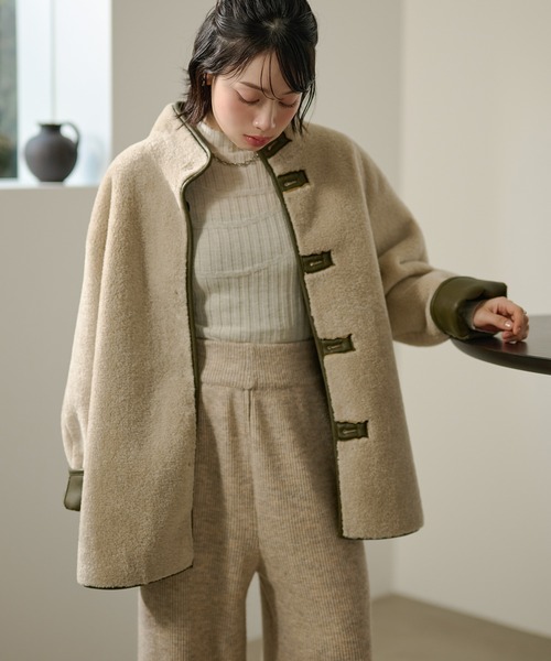 コート アウター stand collar reversible boa middle coat /スタンド