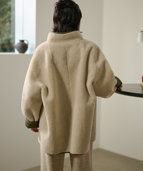 コート アウター stand collar reversible boa middle coat /スタンド