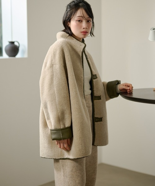 コート アウター stand collar reversible boa middle coat /スタンド