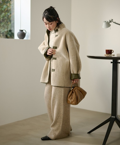 コート アウター stand collar reversible boa middle coat /スタンド