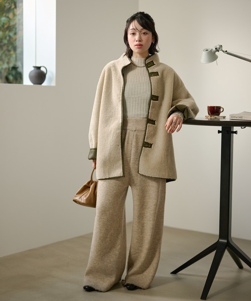 コート アウター stand collar reversible boa middle coat /スタンド