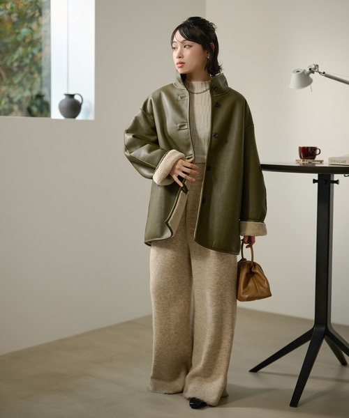 コート アウター stand collar reversible boa middle coat /スタンド