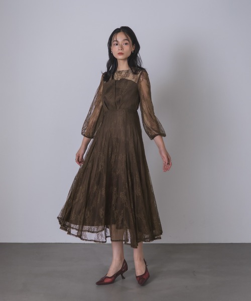 Rose of Sharon ドレス シアー×レース ビスチェ風フレアドレス