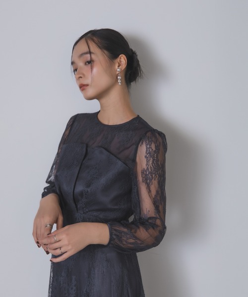 Rose of Sharon ドレス シアー×レース ビスチェ風フレアドレス