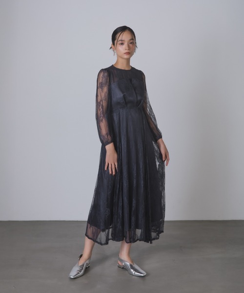 Rose of Sharon ドレス シアー×レース ビスチェ風フレアドレス