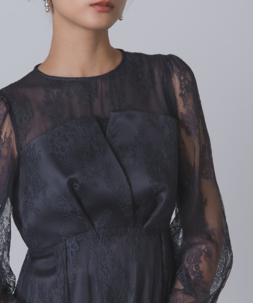 Rose of Sharon ドレス シアー×レース ビスチェ風フレアドレス