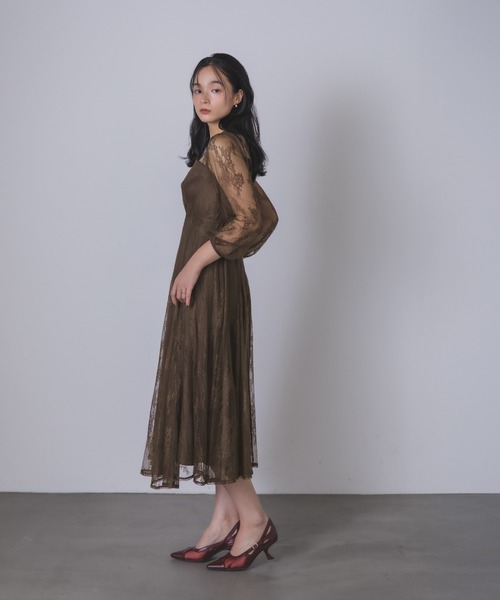 Rose of Sharon ドレス シアー×レース ビスチェ風フレアドレス