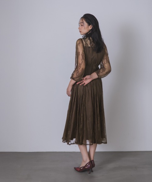 Rose of Sharon ドレス シアー×レース ビスチェ風フレアドレス