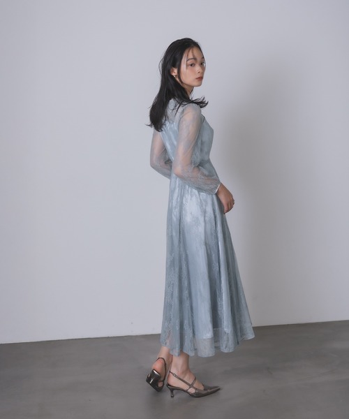 【美品】musele シアーレースビスチェロングドレス Rose of Sharon ドレス シアー×レース ビスチェ風フレアドレス