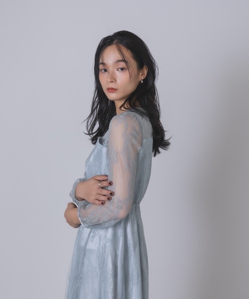 Rose of Sharon ドレス シアー×レース ビスチェ風フレアドレス