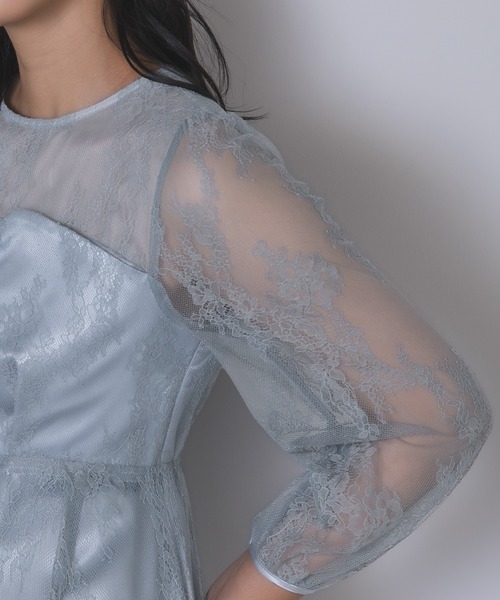 Rose of Sharon ドレス シアー×レース ビスチェ風フレアドレス