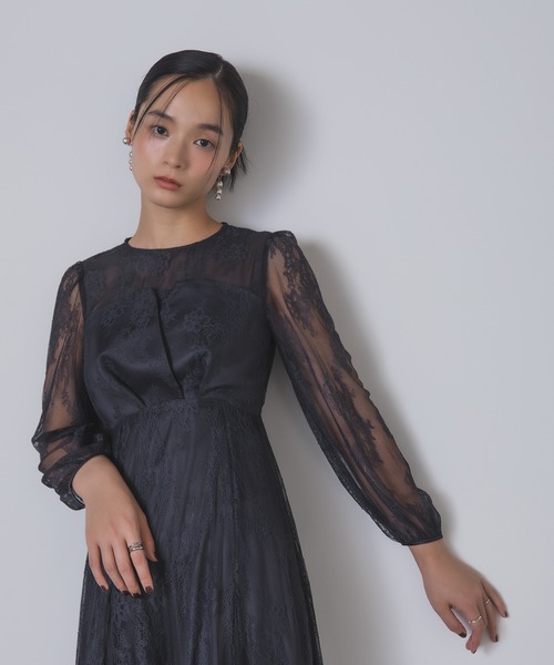 Rose of Sharon ドレス シアー×レース ビスチェ風フレアドレス