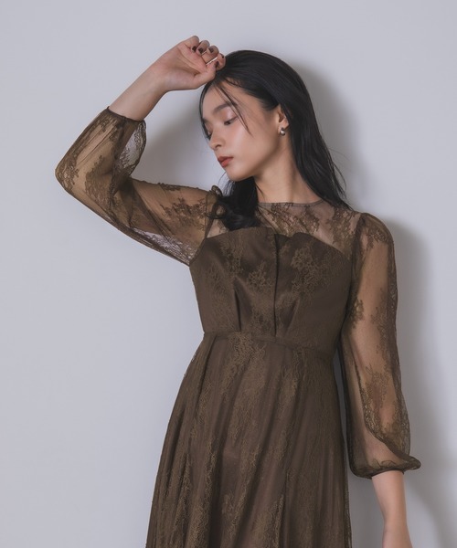 Rose of Sharon ドレス シアー×レース ビスチェ風フレアドレス