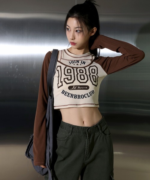 「FOLLOWIN」 長袖カットソー FREE ブラウン レディース_画像6