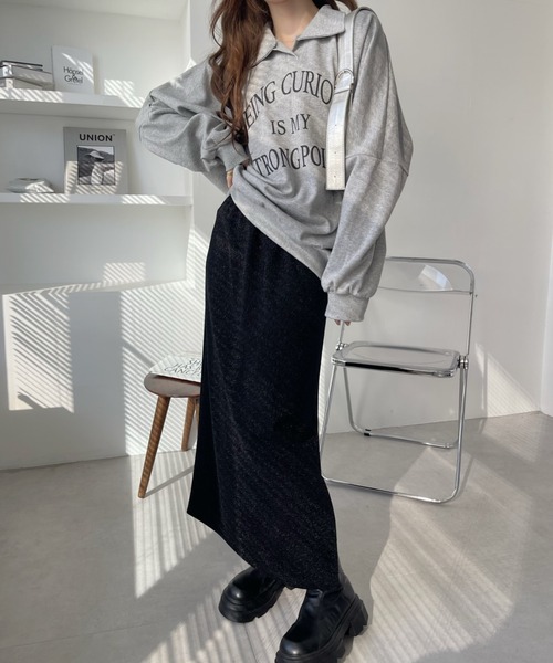 「Ada.」 ロングスカート S ブラック×シルバー レディース_画像2