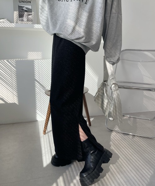 「Ada.」 ロングスカート S ブラック×シルバー レディース_画像5