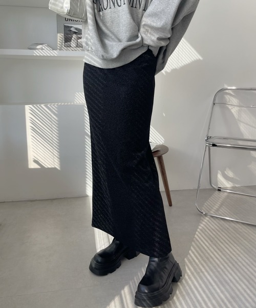 「Ada.」 ロングスカート S ブラック×シルバー レディース_画像7