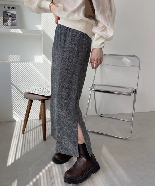 「Ada.」 ロングスカート S ブラック×シルバー レディース_画像9