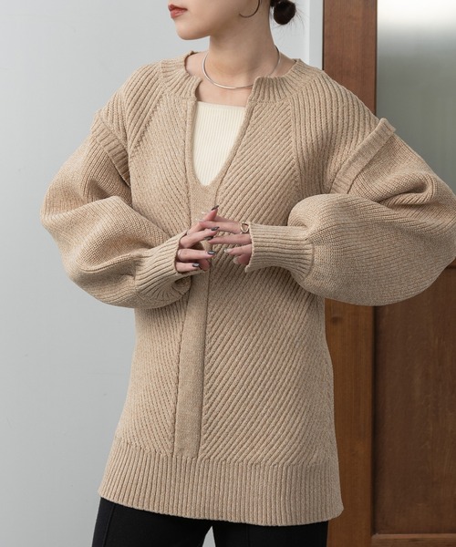 「lawgy」 長袖ニット FREE ベージュ レディース_画像2