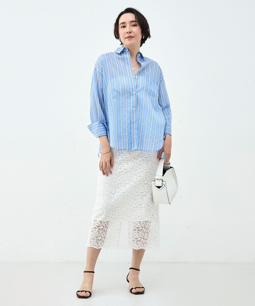 ブラウス シャツ ウォッシャブルMARSALAシアーストライプ3WAYシャツ レディースの画像