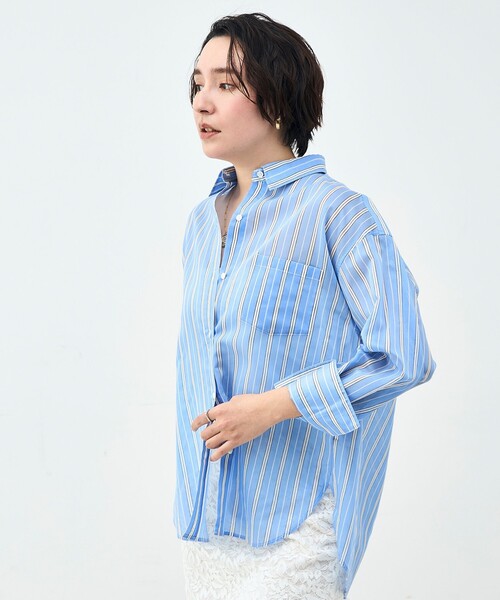 ブラウス シャツ ウォッシャブルMARSALAシアーストライプ3WAYシャツ レディースの画像