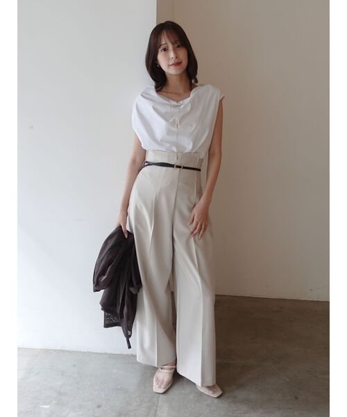 パンツ バイカラーベルトライトパンツ 「夏服」 「オフィスカジュアル」 レディースの画像