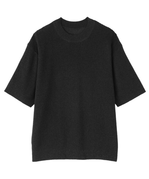 【完売品・極美品】MUJI Labo 和紙混半袖クルーネックセーター 黒 L MUJI Labo セーター ニット 「MUJI Labo」紳士 和紙混半袖クルーネック