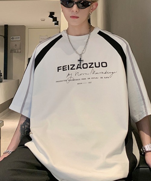 link lot tシャツ Y2Kラグランスリーブ半袖ロゴモノトーンTシャツ