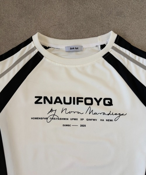 link lot tシャツ Y2Kラグランスリーブ半袖ロゴモノトーンTシャツ