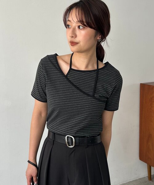 tシャツ 「前後2WAY」アシメレイヤードボーダーT レディースの画像