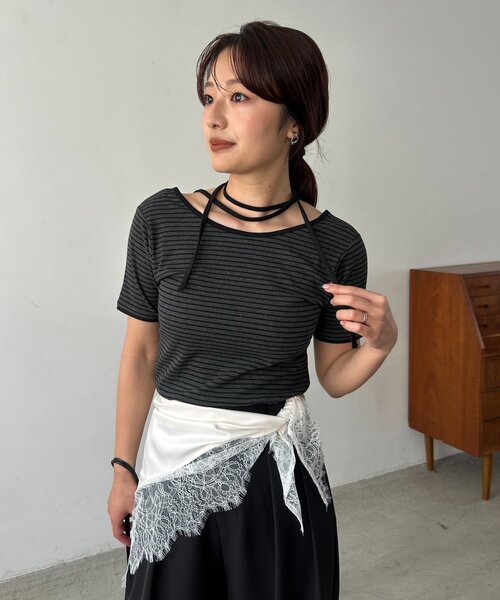 tシャツ 「前後2WAY」アシメレイヤードボーダーT レディースの画像