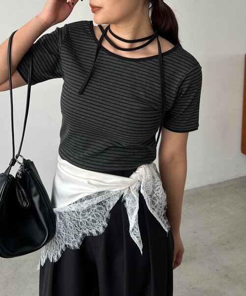 tシャツ 「前後2WAY」アシメレイヤードボーダーT レディースの画像