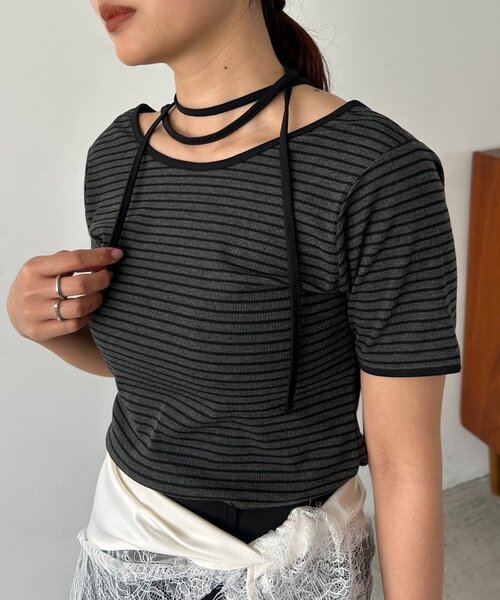 tシャツ 「前後2WAY」アシメレイヤードボーダーT レディースの画像