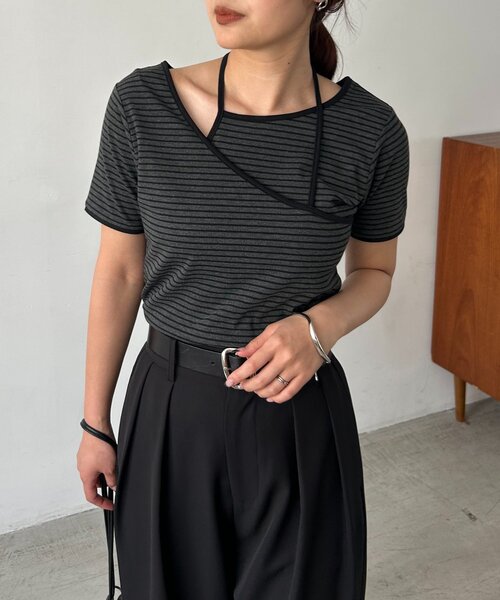tシャツ 「前後2WAY」アシメレイヤードボーダーT レディースの画像