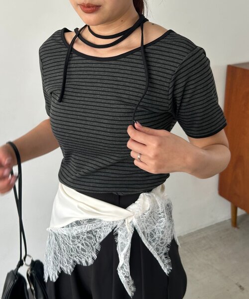 tシャツ 「前後2WAY」アシメレイヤードボーダーT レディースの画像