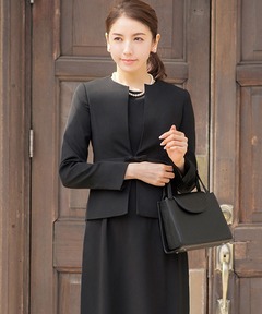 セットアップ 「喪服・礼服」ノーカラージャケット・ミディアム丈Aラインワンピース セットアップ スーツ ブラックフォーマル マタニティ 妊婦「洗える」